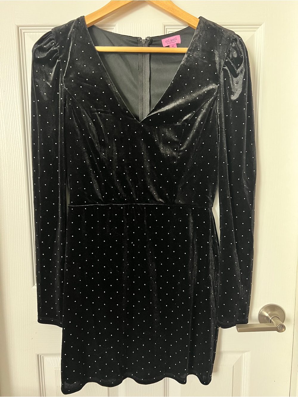 Francesca's Collections Black Velvet Mini Dress with Rhinestone Dots